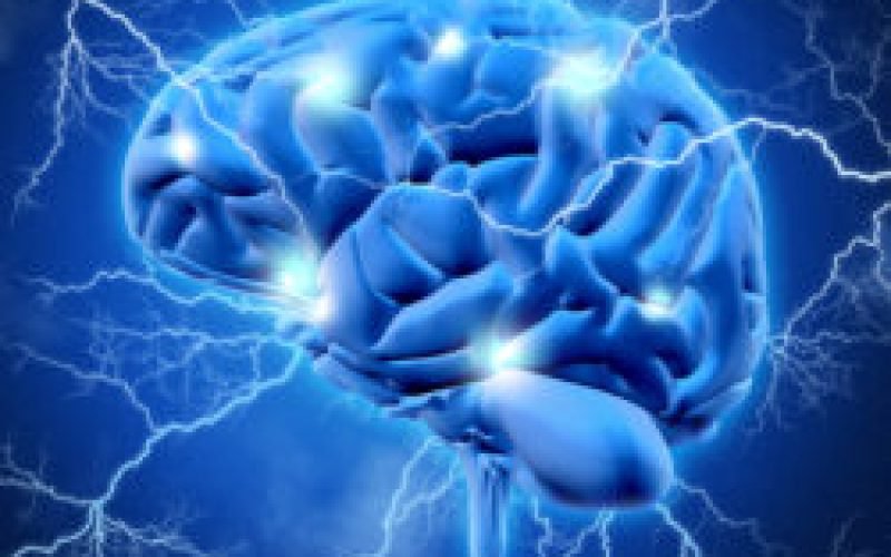 3D render of a brain with lightening bolts