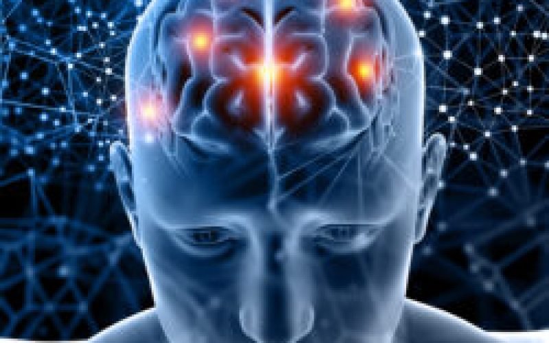 3D render of a medical figure with brain highlighted