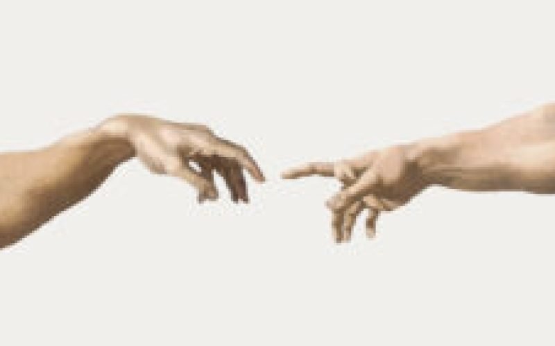 Gods hand vector sticker, Creation of Adam famous painting, remixed from artworks by Michelangelo Buonarroti